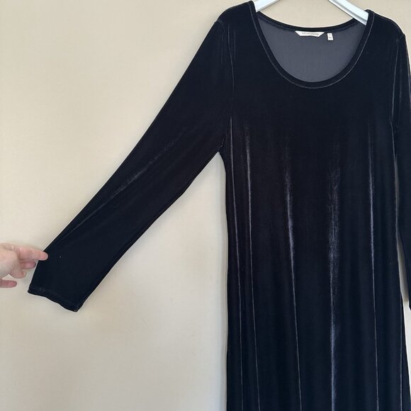 Soft Surroundings Long Sleeve Black Velvet Maxi Dress Women L Pockets Santiago - Picture 3 of 8